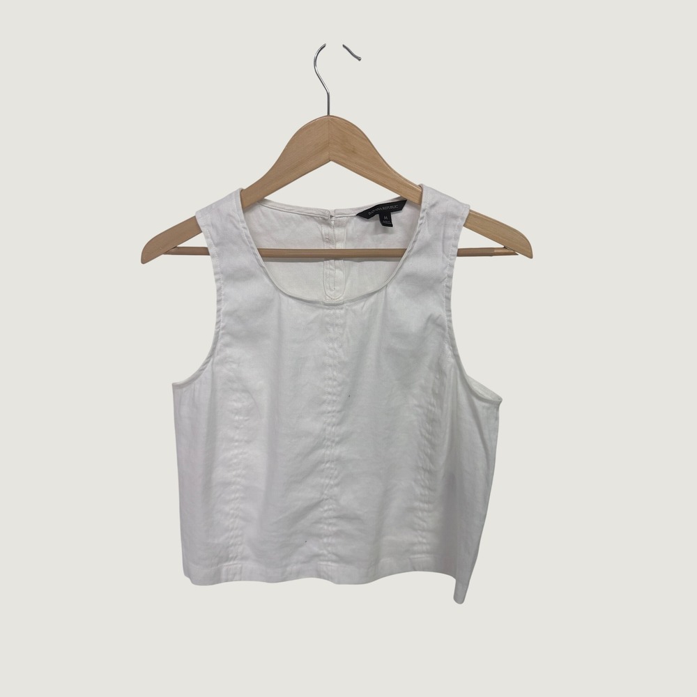 Banana Republic Womens White Sleeveless Button Back Crop Top Size M